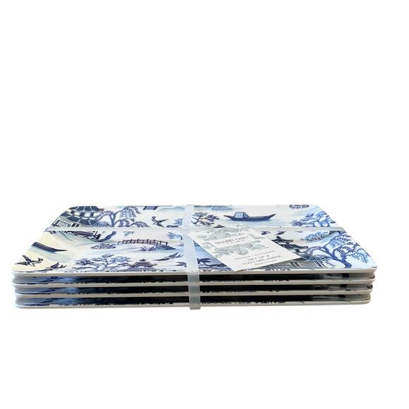 Shabby Chic Melamine Chinoiserie Appetizer Plates White & Blue Willow Set 4 New - Picture 4 of 12